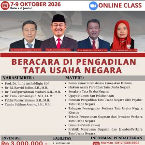 [TUN 03] PELATIHAN BERACARA DI PENGADILAN TATA USAHA NEGARA, 7-9 OKTOBER 2026