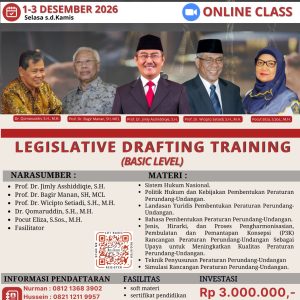[LDT BSC] LEGISLATIVE DRAFTING TRAINING BASIC LEVEL BATCH 64, 1-3 DESEMBER 2026 (ONLINE)
