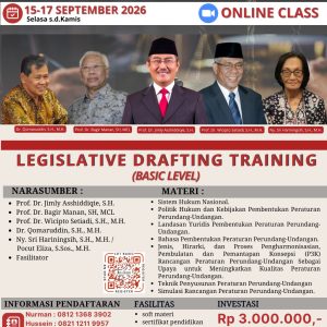 [LDT BSC] LEGISLATIVE DRAFTING TRAINING BASIC LEVEL BATCH 63, 15-17 SEPTEMBER 2026 (ONLINE)