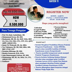 PROGRAM PENDIDIKAN KHUSUS PRAKTISI/PENGACARA KEPABEANAN-CUKAI (PKP2K) BATCH 11, 27 JULI - 1 AGUSTUS 2026 (ONLINE)