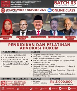 [ADV-HUKUM] Diklat Advokasi Hukum Batch 3, 29 September - 1 Oktober 2026