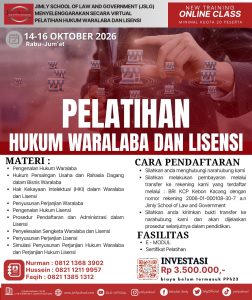 PELATIHAN HUKUM WARALABA DAN LISENSI BATCH 01 (14-16 OKTOBER 2026)
